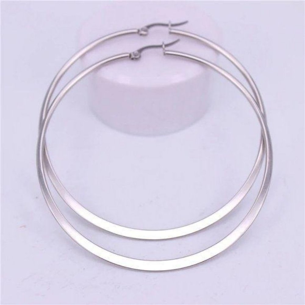 NEW 18K White Gold 2.36” Round Hoop Earrings - Picture 3 of 5